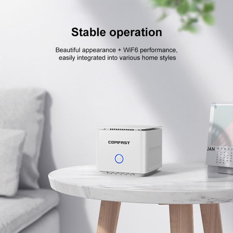COMFAST CF-WR653AX 1500Mbps 2.4GHz / 5.8GHz Dual-Band Gigabit WiFi 6 Mesh Router, AU Plug, EU Plug, US Plug, UK Plug COMFAST CF-WR653AX 1500Mbps 2.4GHz / 5.8GHz Dual-Band Gigabit WiFi 6 Mesh Router, AU Plug, EU Plug, US Plug, UK Plug